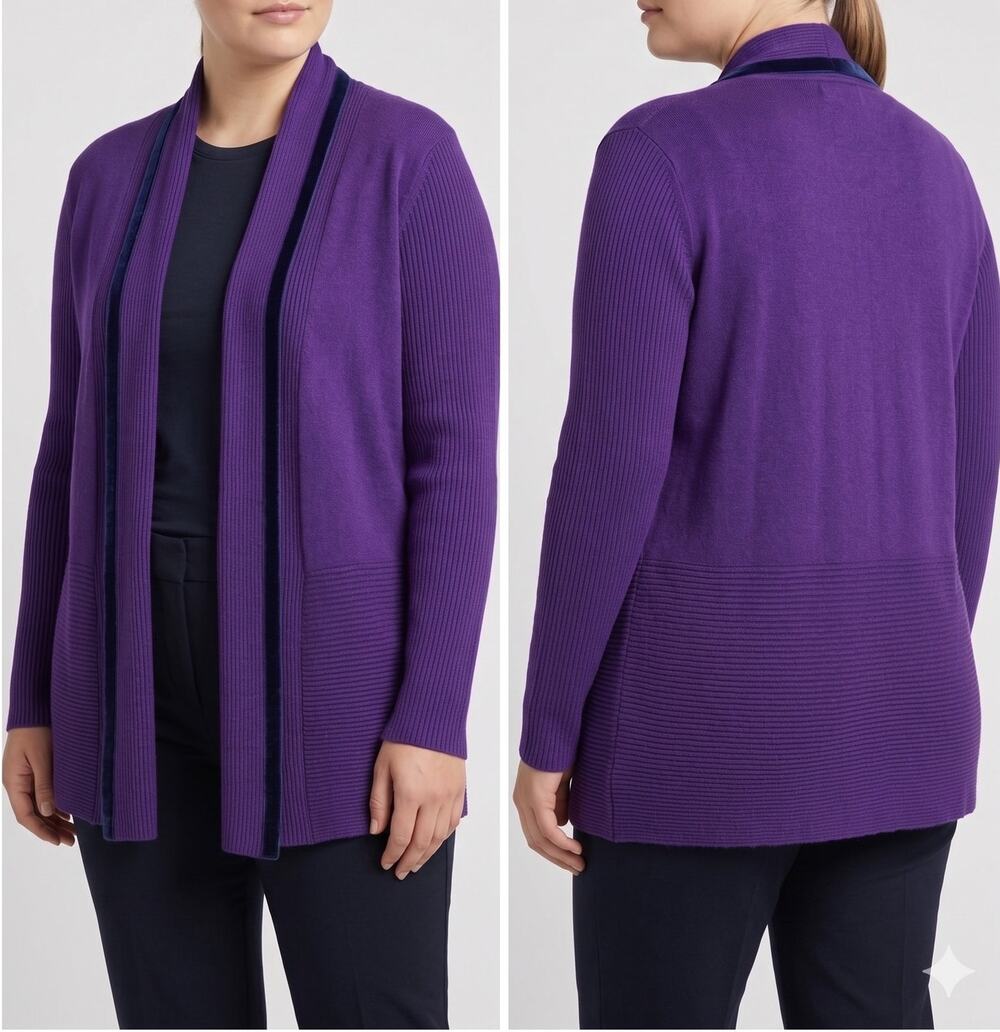 CJ Banks Size X 14W Purple Open Front Cardigan Sweater Rayon Polyester